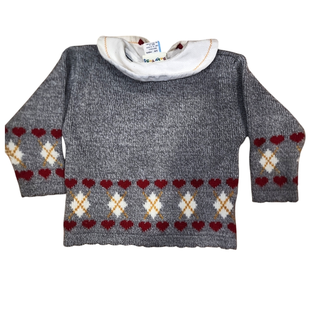 Vintage Baby Togs 18 months hearts and goose gray acrylic cardigan sweater - Picture 2 of 5